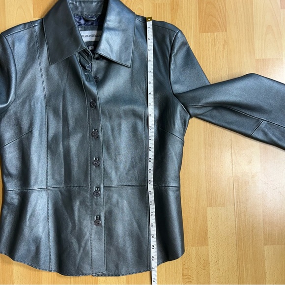 Vintage Y2K Gunmetal Grey Leather Tailored Button Shacket Jacket - Picture 11 of 11